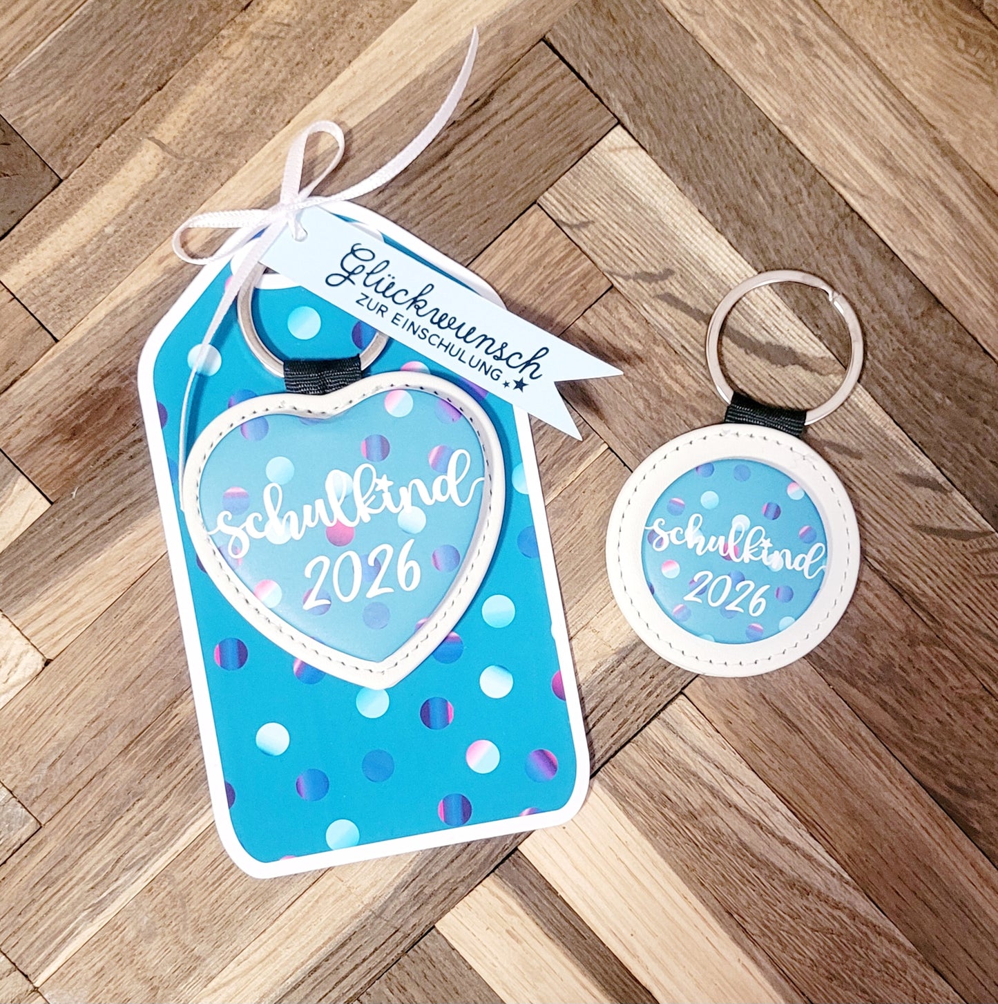 "Farbwechsel Punkte" Button Schlüsselanhänger Geschenkset