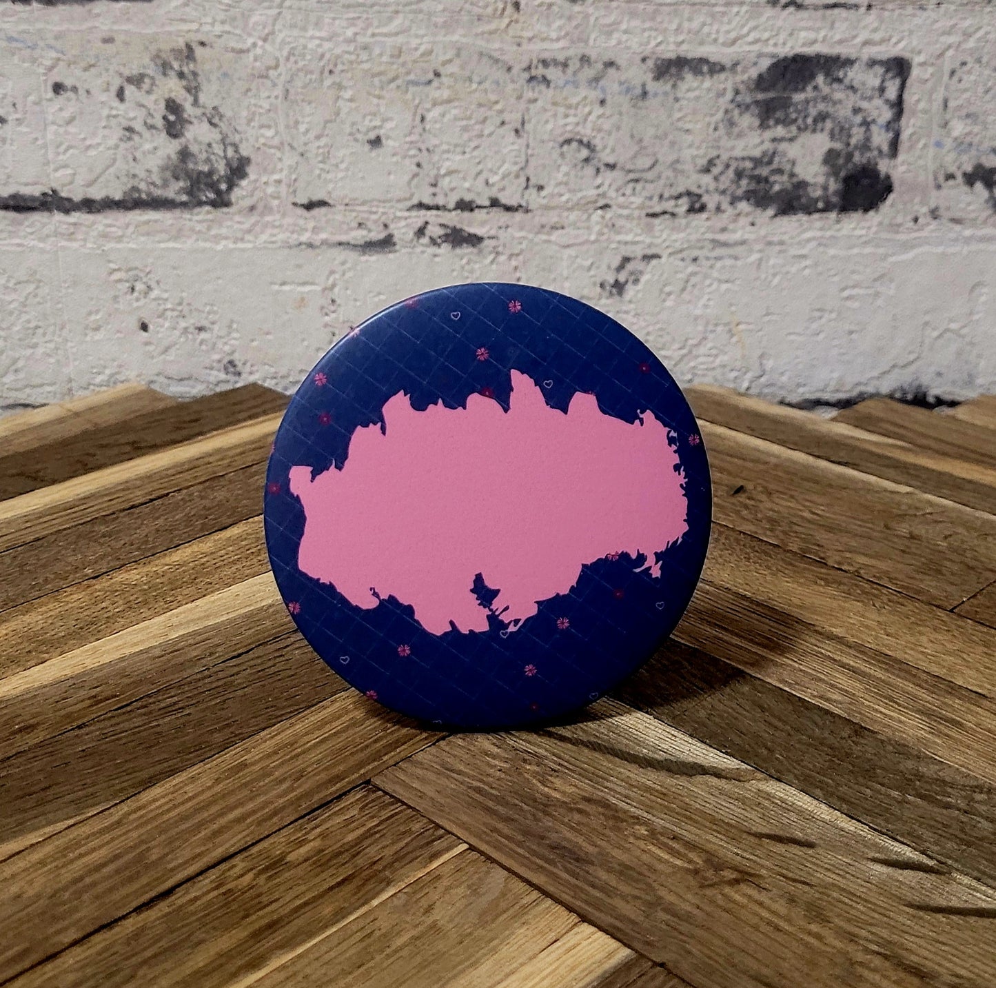 "Blumen Maschendraht" Tischaufsteller Button, beschreibbar